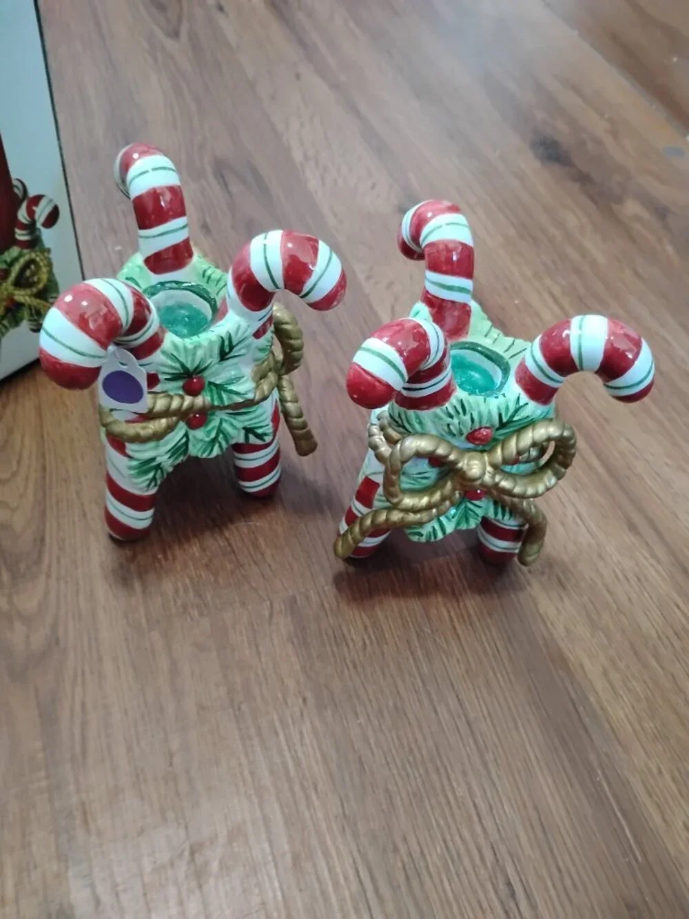 Fitz & Floyd Yuletide Holiday Candleholders Pair Christmas Open Box